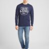 JACK & JONES Bluză de molton 'JJJeans'  bleumarin / alb