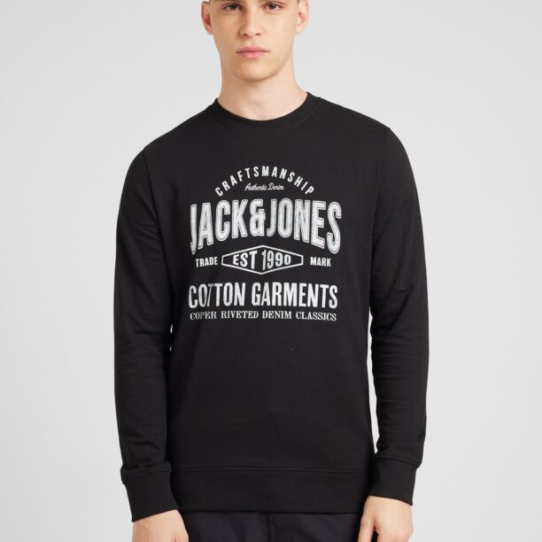 JACK & JONES Bluză de molton 'JJJeans'  negru / alb murdar