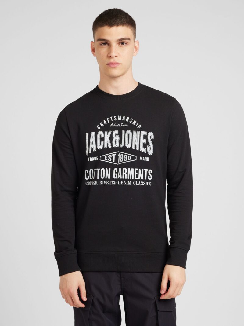 JACK & JONES Bluză de molton 'JJJeans'  negru / alb murdar