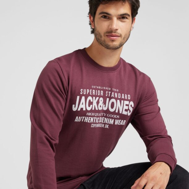 JACK & JONES Bluză de molton 'JJJeans'  roșu vin / alb preţ