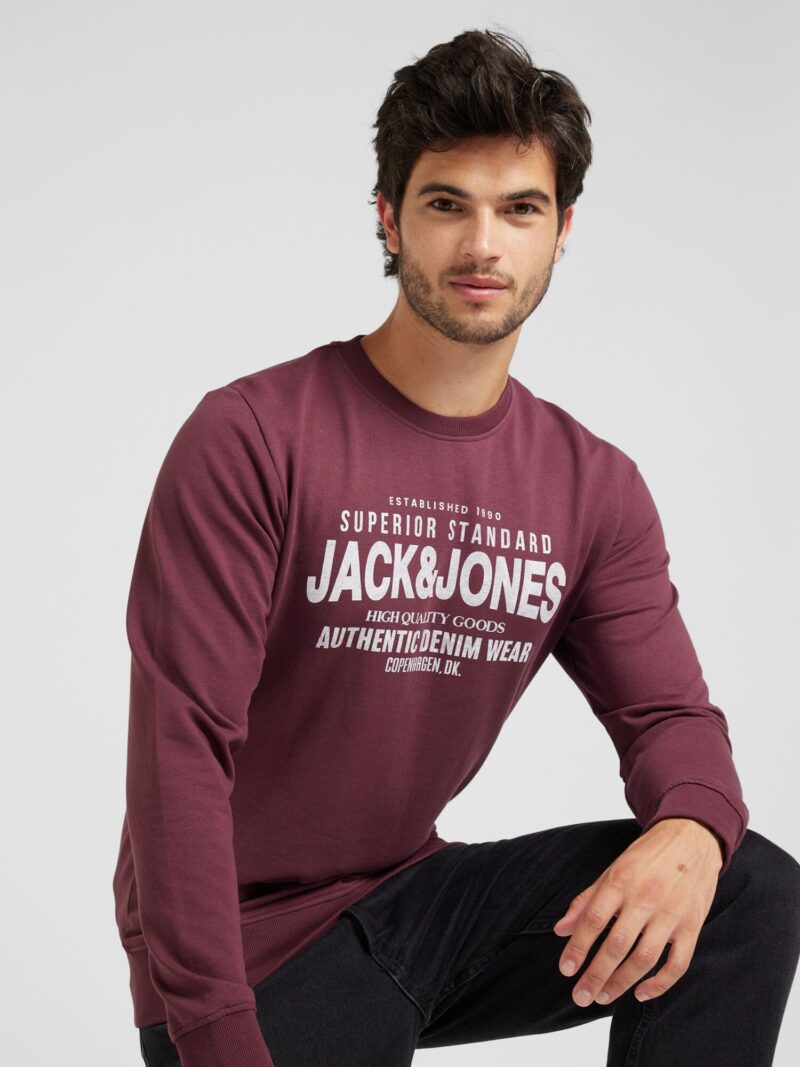 JACK & JONES Bluză de molton 'JJJeans'  roșu vin / alb preţ