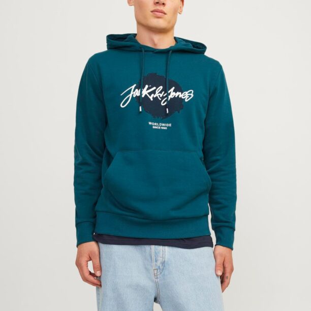 JACK & JONES Bluză de molton 'JJTiley'  verde petrol / alb preţ