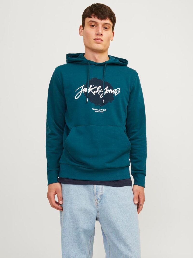 JACK & JONES Bluză de molton 'JJTiley'  verde petrol / alb preţ