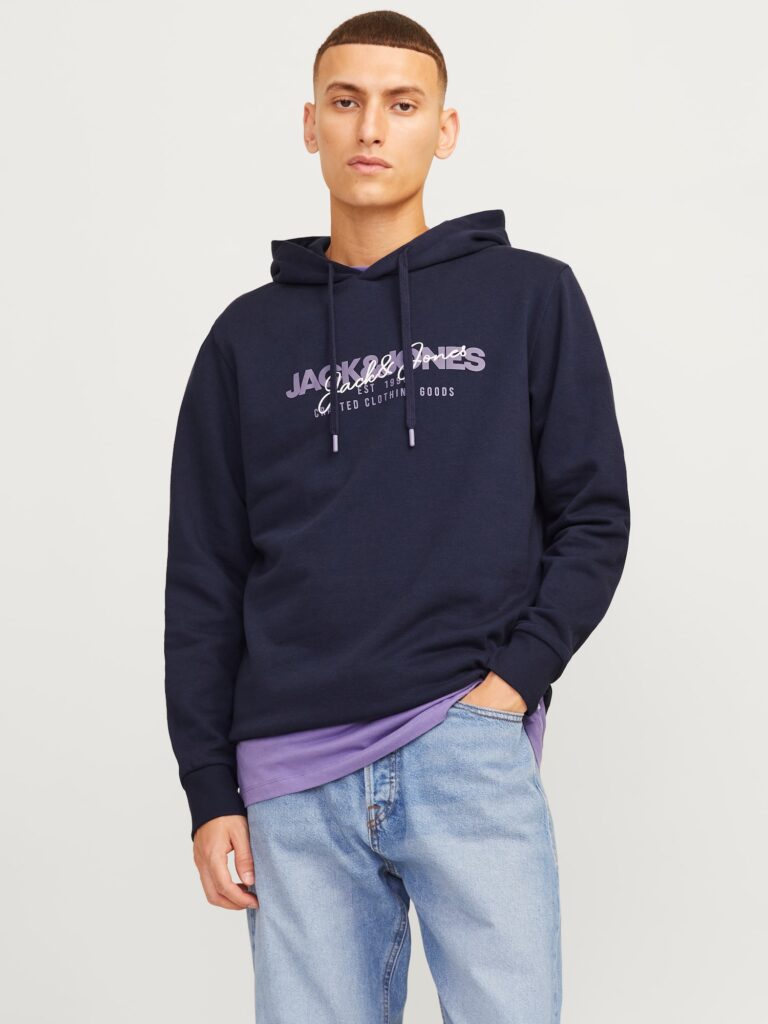 JACK & JONES Bluză de molton 'JJalvis'  bleumarin / mov lavandă / alb preţ