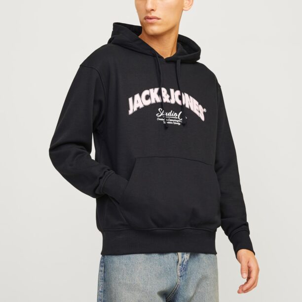 JACK & JONES Bluză de molton 'JORBRONX'  negru / alb