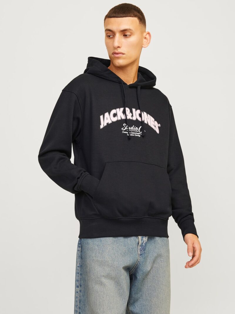 JACK & JONES Bluză de molton 'JORBRONX'  negru / alb