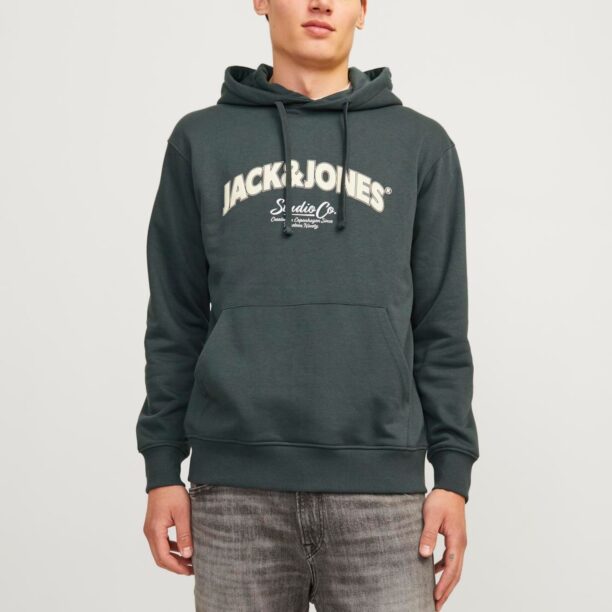 JACK & JONES Bluză de molton 'JORBRONX'  verde pin / alb lână preţ