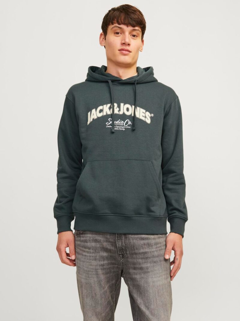 JACK & JONES Bluză de molton 'JORBRONX'  verde pin / alb lână preţ