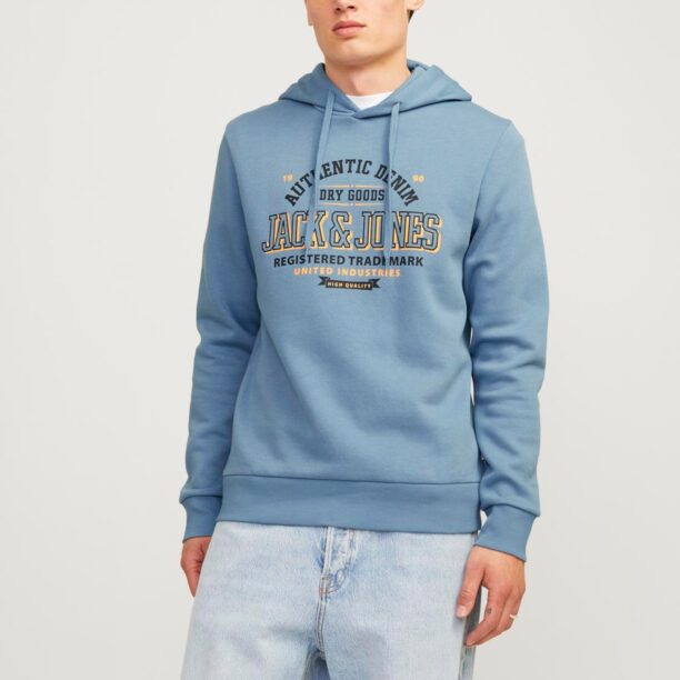 JACK & JONES Bluză de molton  albastru fumuriu / portocaliu / negru preţ