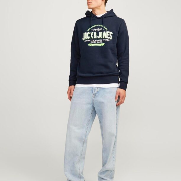 JACK & JONES Bluză de molton  albastru închis / verde limetă / alb preţ