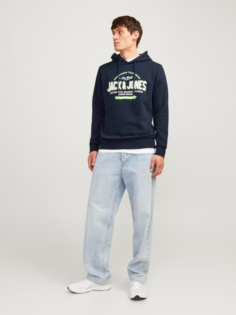 JACK & JONES Bluză de molton  albastru închis / verde limetă / alb preţ