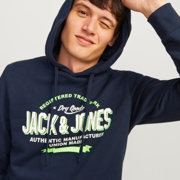 Original JACK & JONES Bluză de molton  albastru închis / verde limetă / alb