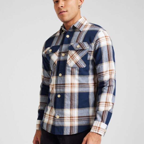 JACK & JONES Cămașă 'JJEDARREN'  bleumarin / maro / alb