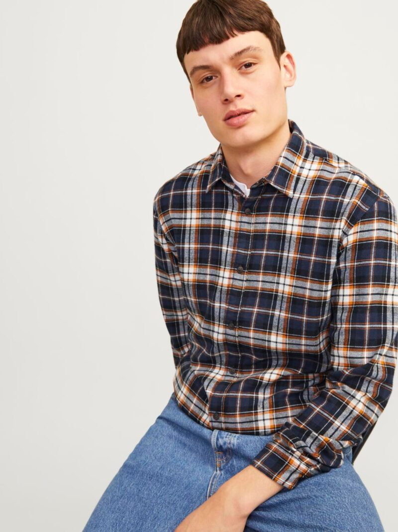 Original JACK & JONES Cămașă 'JJJoshua'  albastru închis / portocaliu / negru / alb murdar