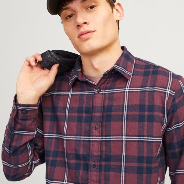 Original JACK & JONES Cămașă 'JJJoshua'  albastru marin / roșu vin / alb