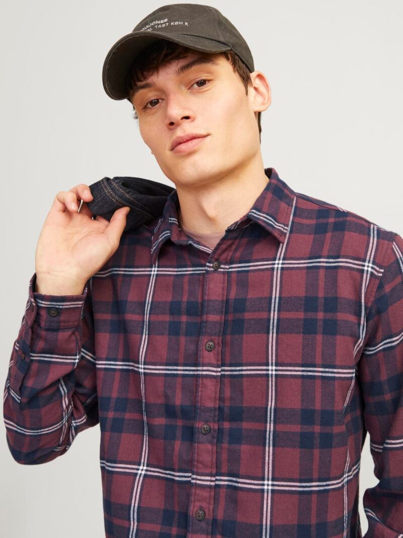 Original JACK & JONES Cămașă 'JJJoshua'  albastru marin / roșu vin / alb