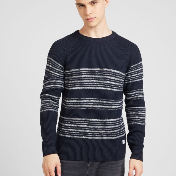 JACK & JONES Pulover 'JJPANNEL'  albastru marin / alb