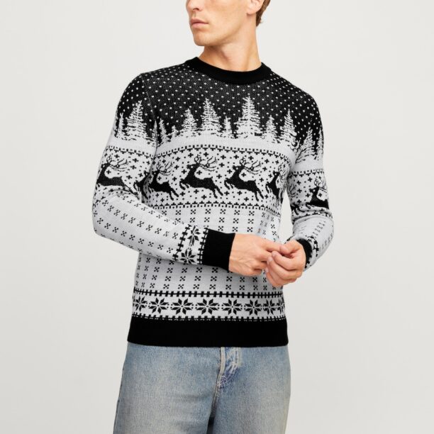 JACK & JONES Pulover 'JJXmas Gabriel'  negru / alb preţ