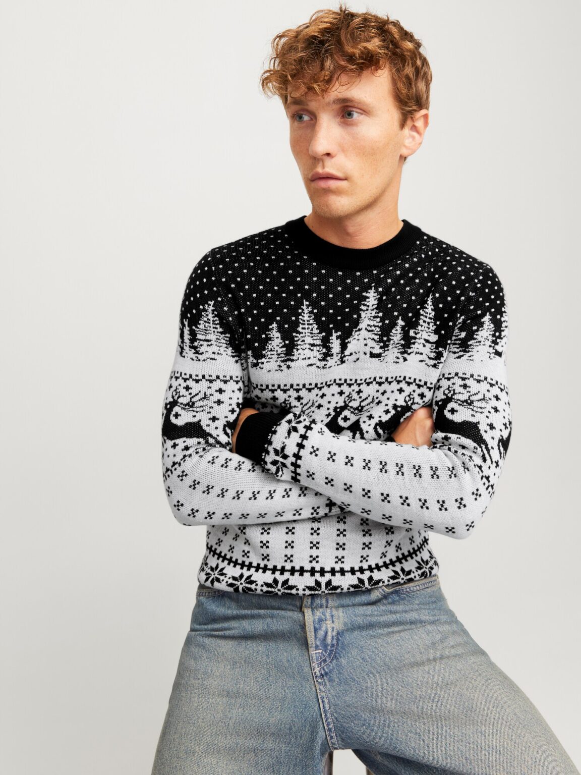 Preţ JACK & JONES Pulover 'JJXmas Gabriel'  negru / alb