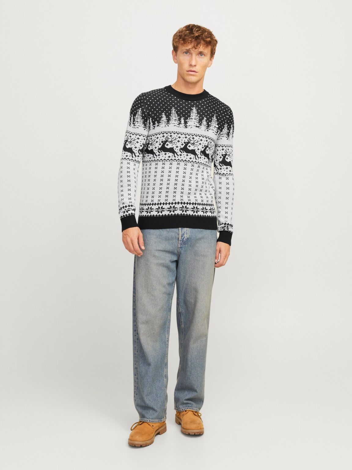 Original JACK & JONES Pulover 'JJXmas Gabriel'  negru / alb