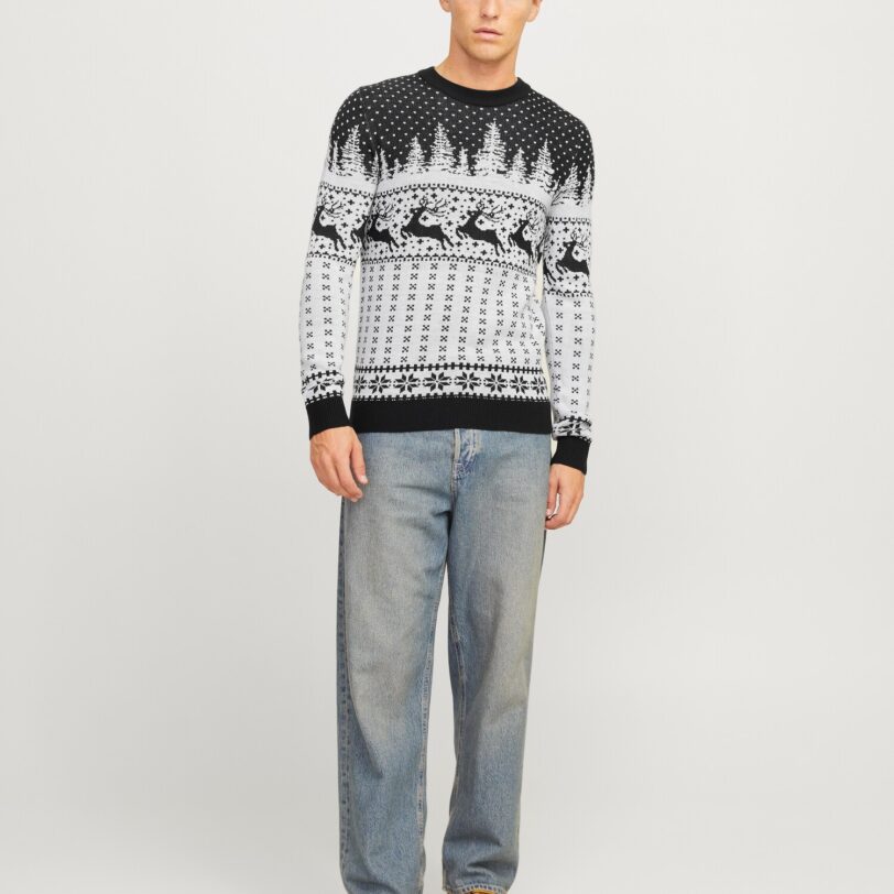 Original JACK & JONES Pulover 'JJXmas Gabriel'  negru / alb