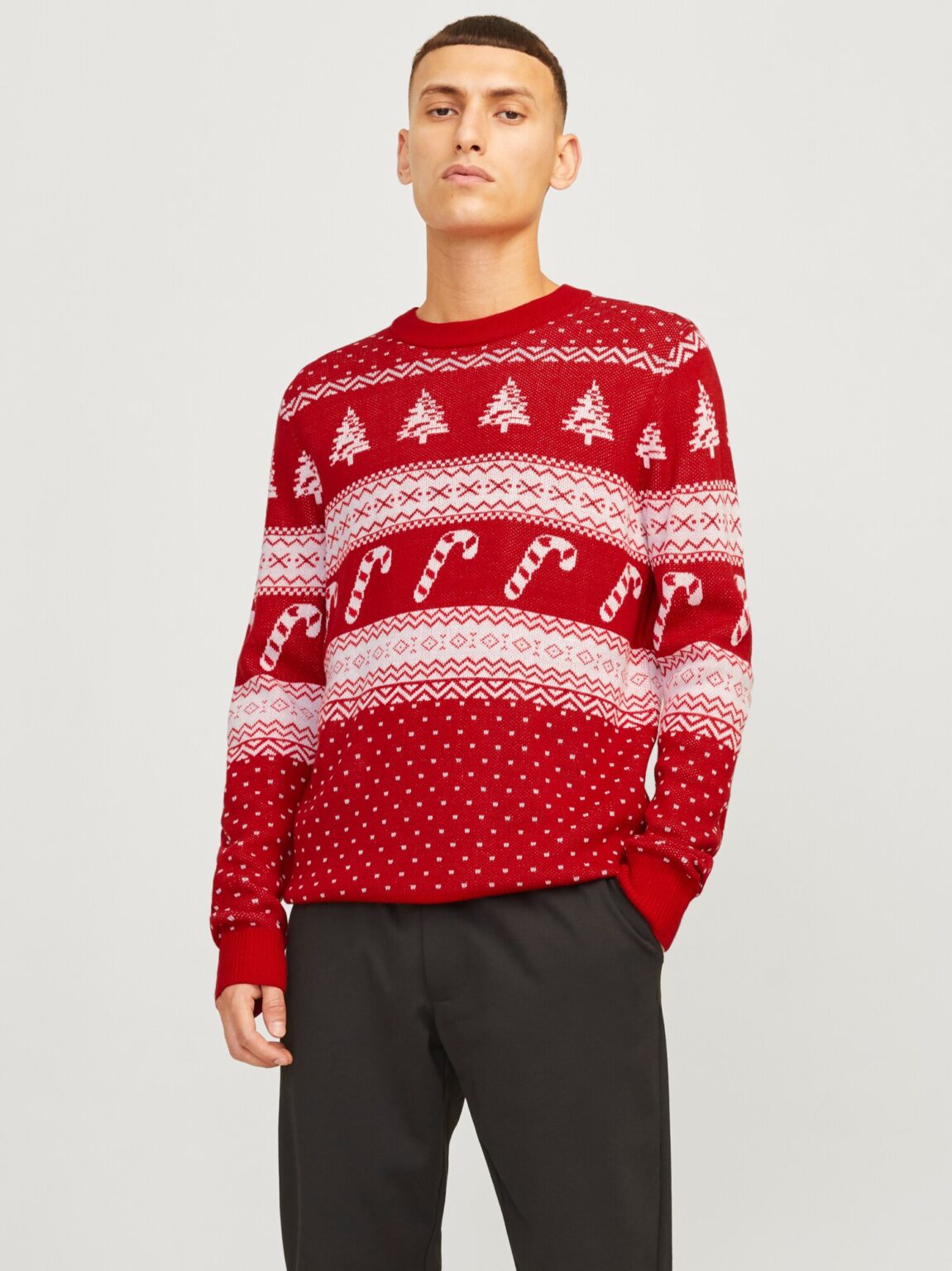 JACK & JONES Pulover 'JJXmas Gabriel'  rubiniu / alb preţ