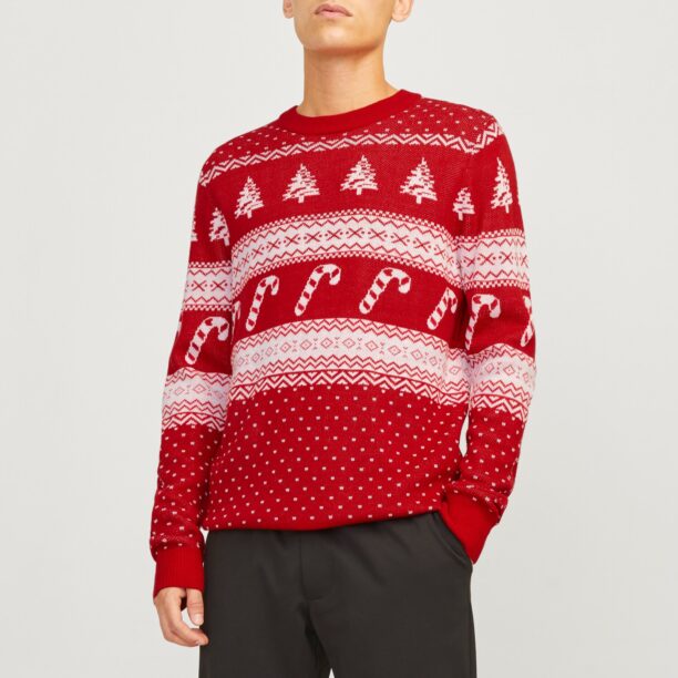 JACK & JONES Pulover 'JJXmas Gabriel'  rubiniu / alb preţ