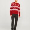 JACK & JONES Pulover 'JJXmas Gabriel'  rubiniu / alb