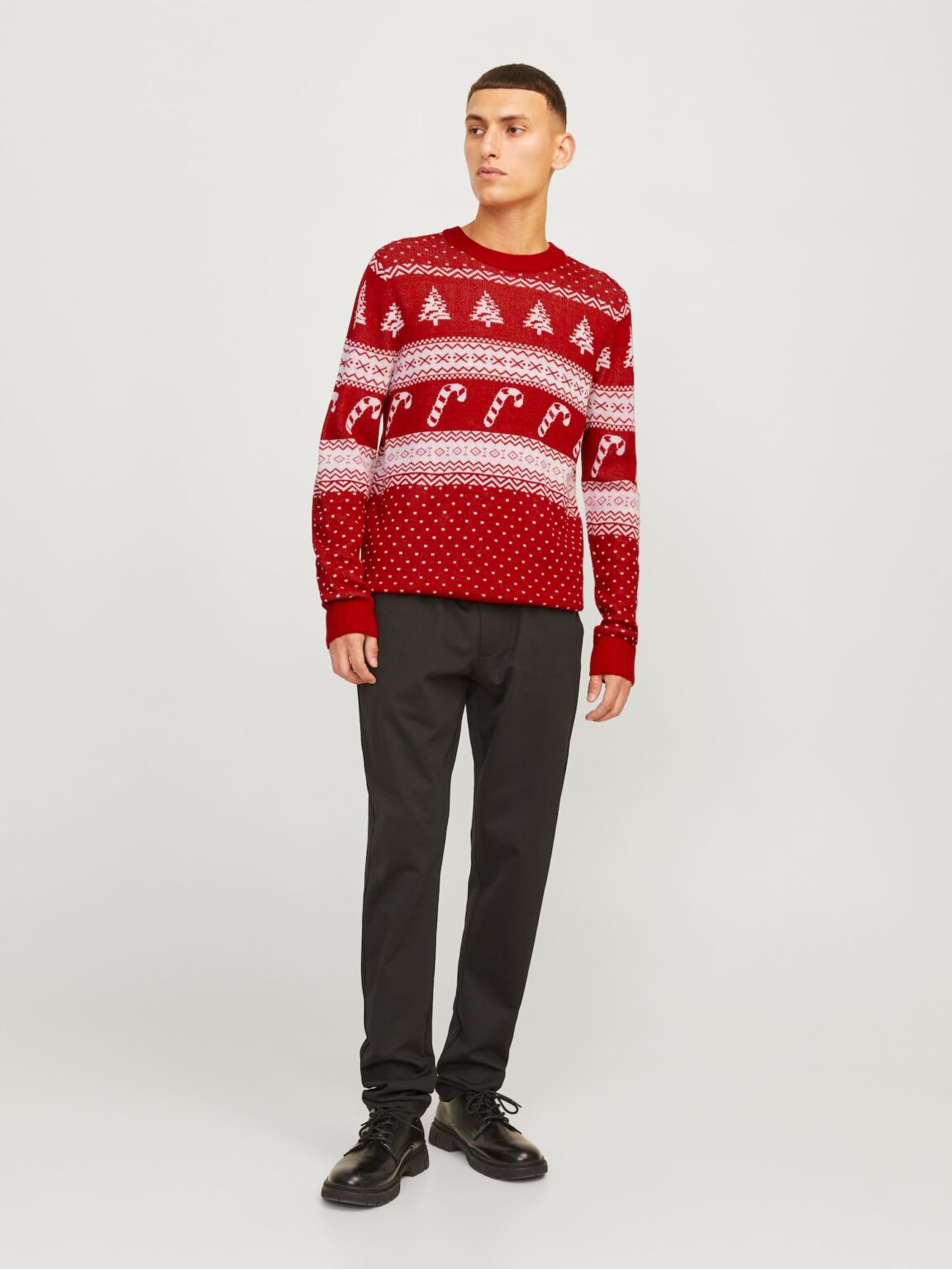 JACK & JONES Pulover 'JJXmas Gabriel'  rubiniu / alb