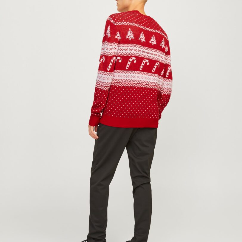 Cumpăra JACK & JONES Pulover 'JJXmas Gabriel'  rubiniu / alb