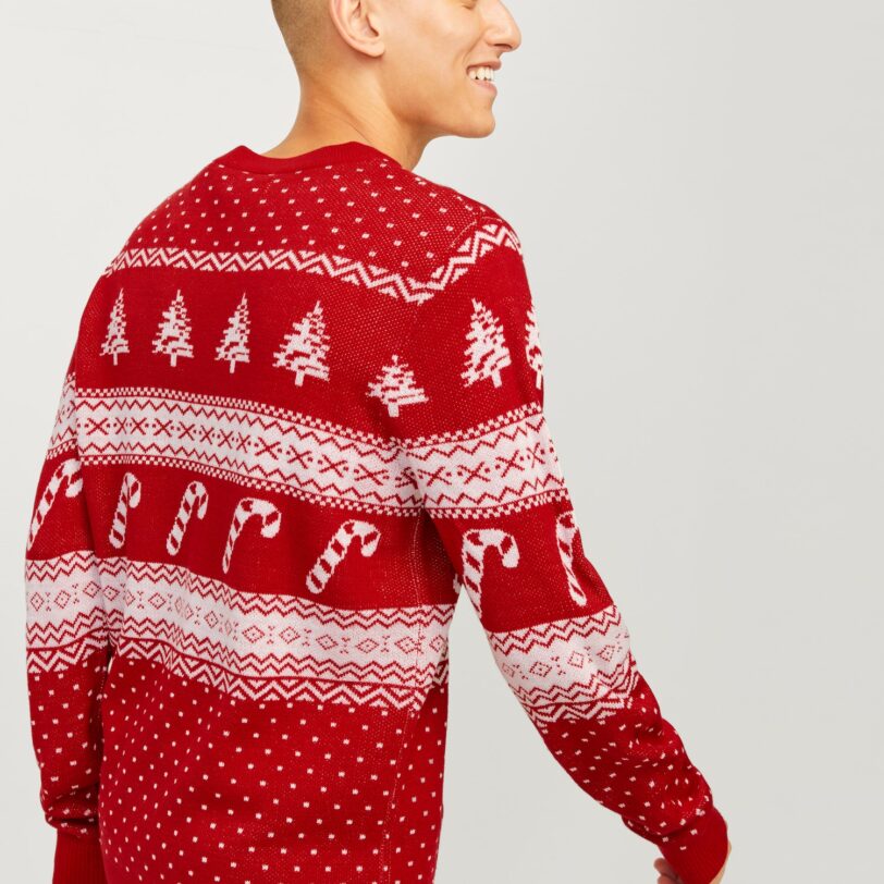 Preţ JACK & JONES Pulover 'JJXmas Gabriel'  rubiniu / alb