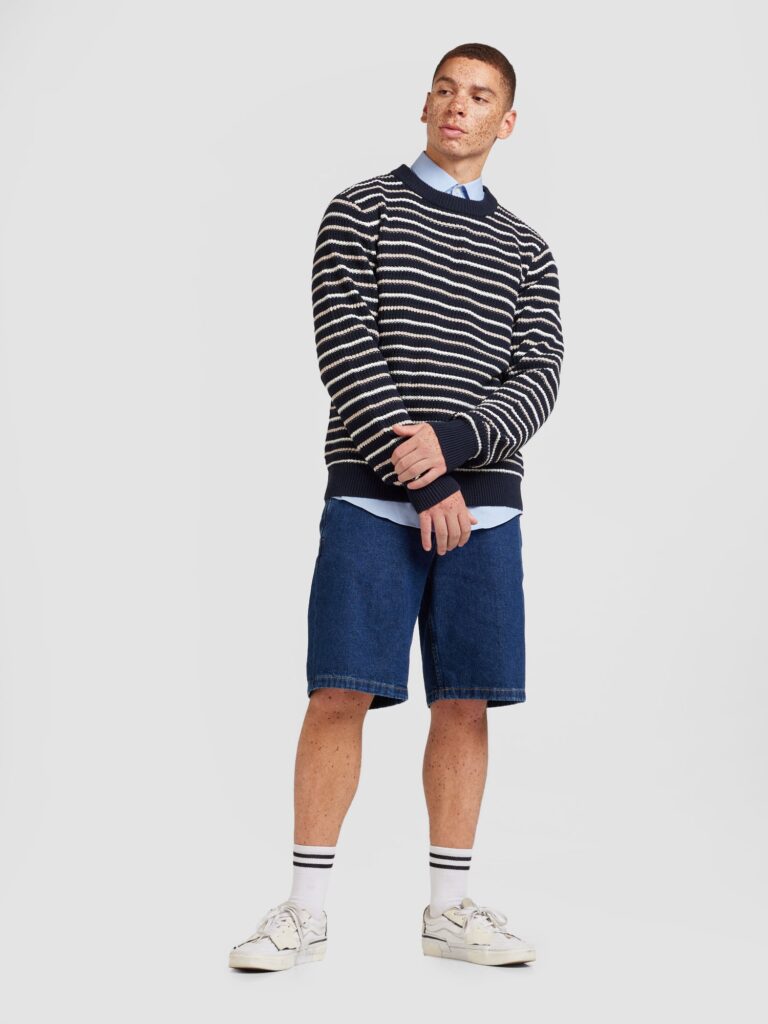 JACK & JONES Pulover 'JORBRONX'  bleumarin / alb preţ