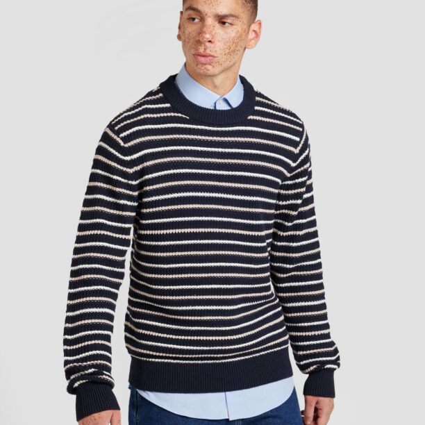 JACK & JONES Pulover 'JORBRONX'  bleumarin / alb