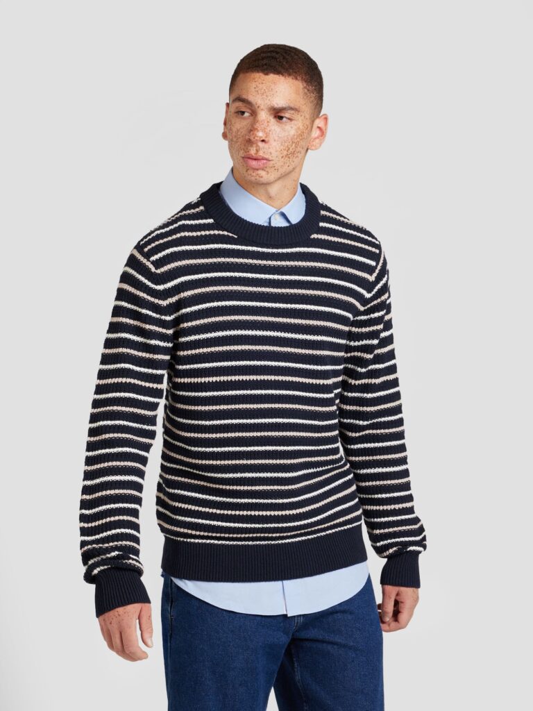 JACK & JONES Pulover 'JORBRONX'  bleumarin / alb