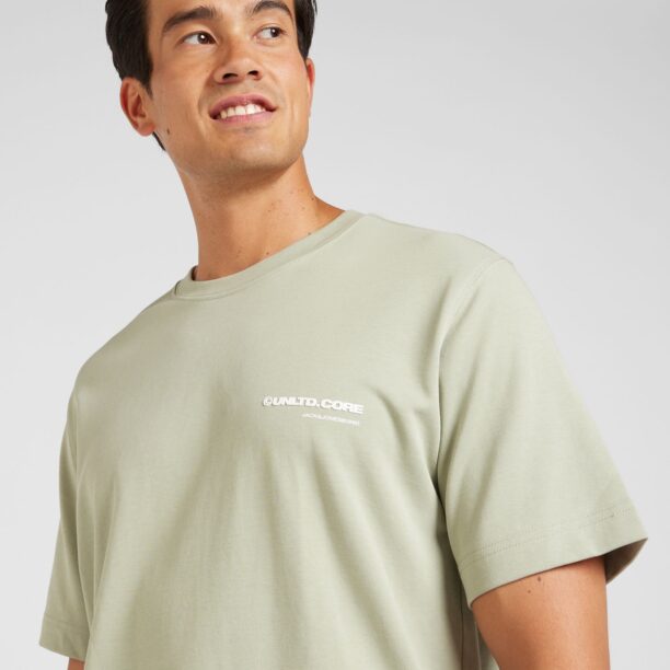 JACK & JONES Tricou 'JCOAERO'  verde pastel / alb