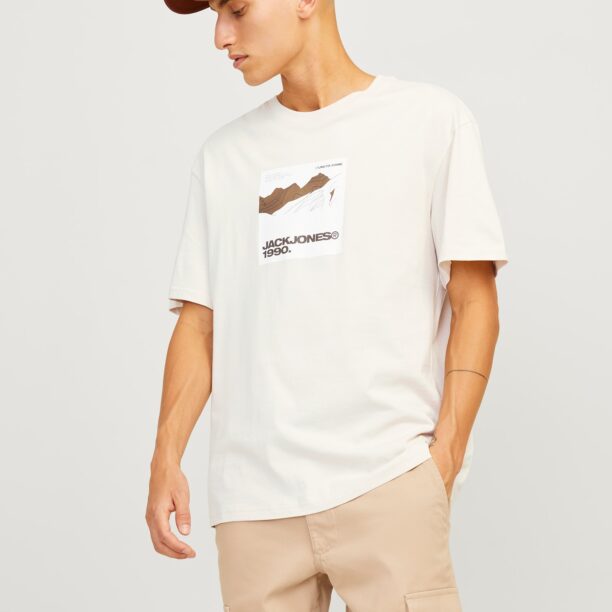 JACK & JONES Tricou 'JCOART'  bej deschis / ciocolatiu / brocart / alb preţ