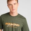 JACK & JONES Tricou 'JJALVIS'  oliv / portocaliu închis / alb