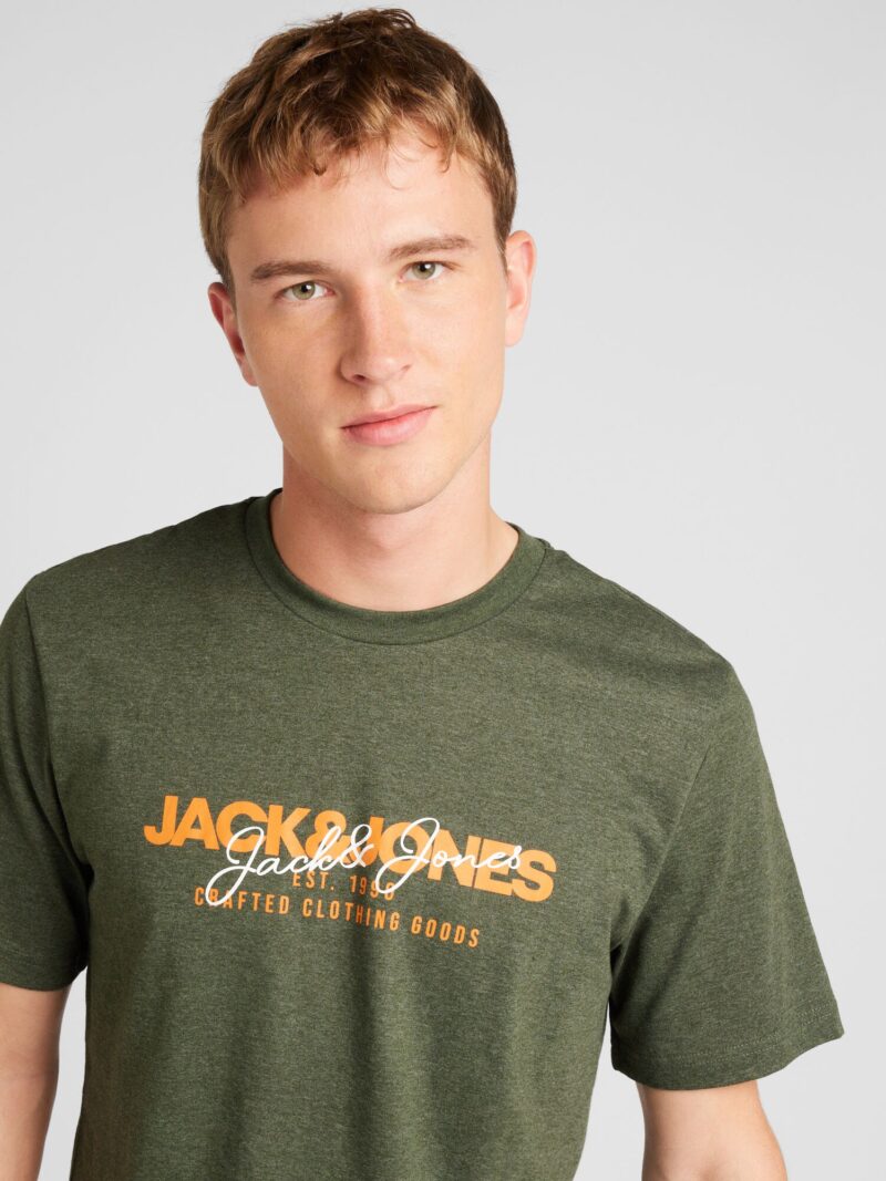 JACK & JONES Tricou 'JJALVIS'  oliv / portocaliu închis / alb