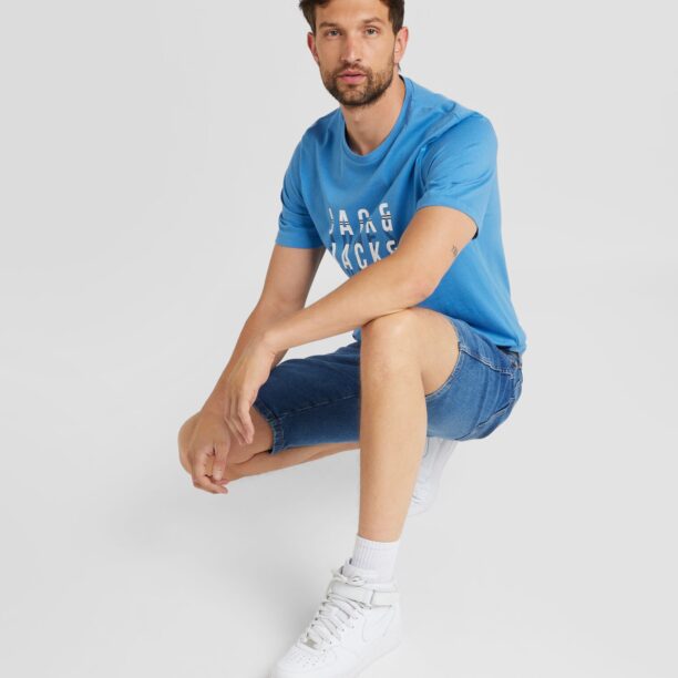 JACK & JONES Tricou 'JJDELVIN'  albastru / albastru marin / alb preţ