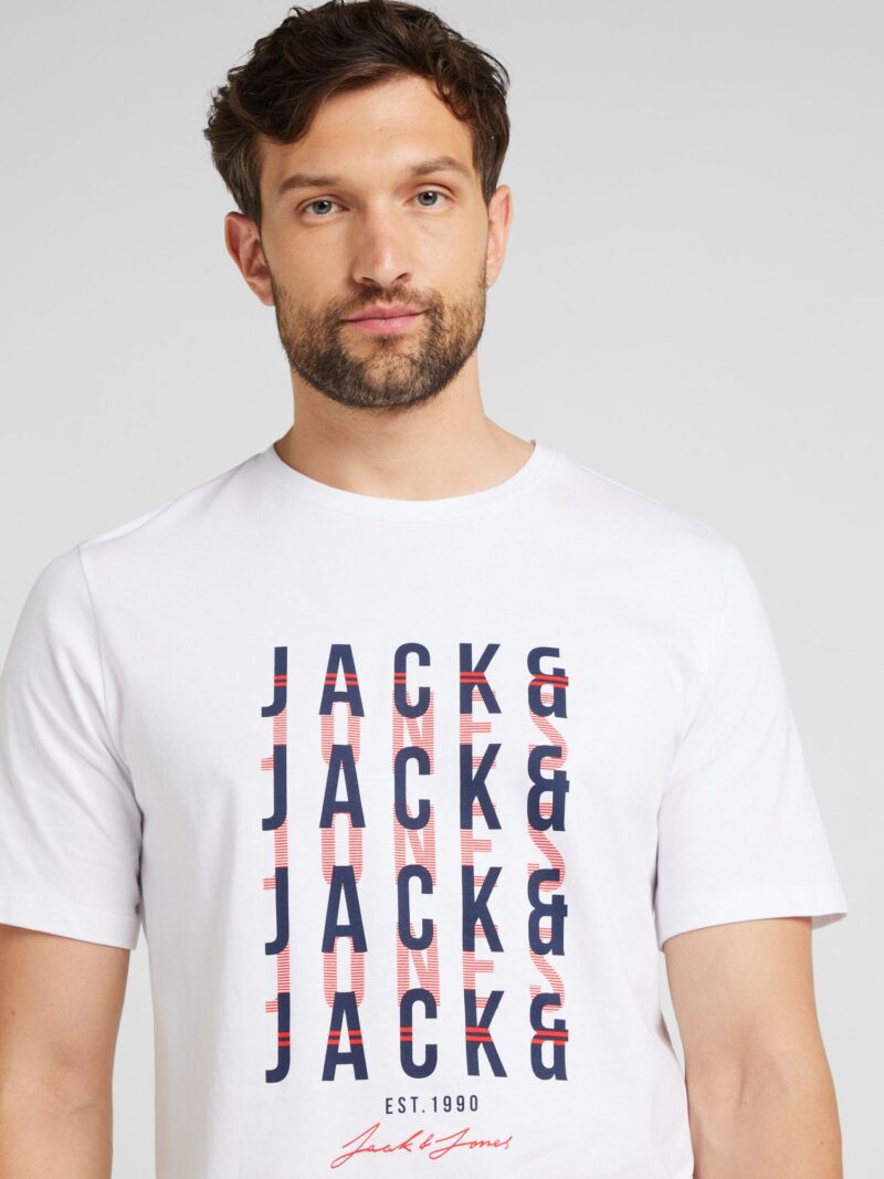 Preţ JACK & JONES Tricou 'JJDELVIN'  albastru marin / roșu deschis / alb