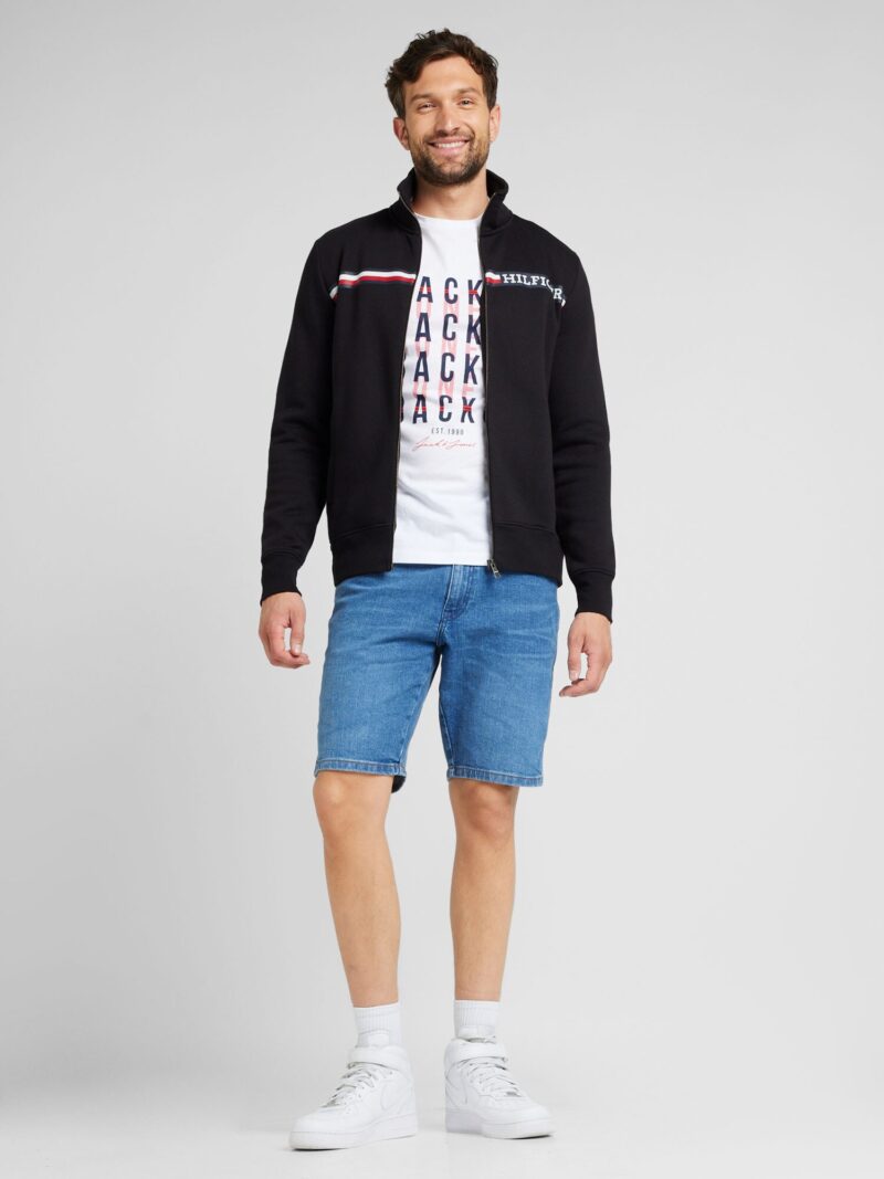 JACK & JONES Tricou 'JJDELVIN'  albastru marin / roșu deschis / alb