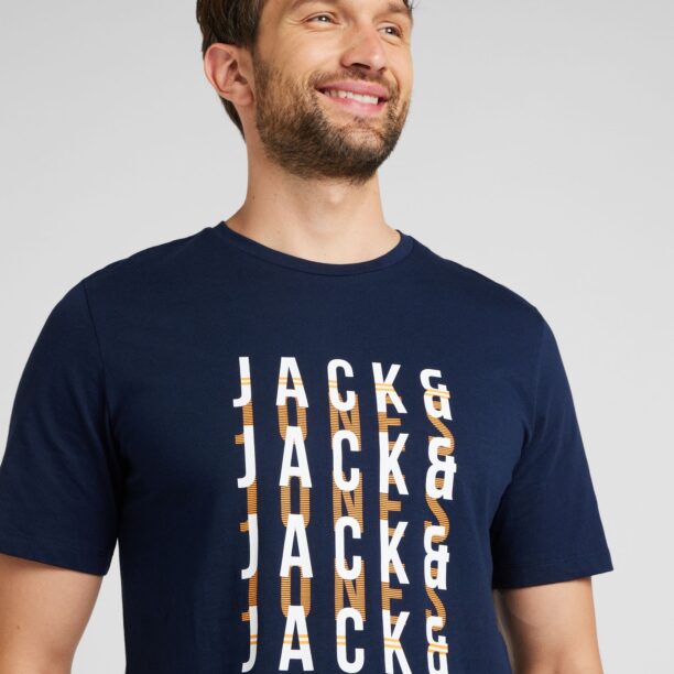 Cumpăra JACK & JONES Tricou 'JJDELVIN'  bleumarin / portocaliu / alb