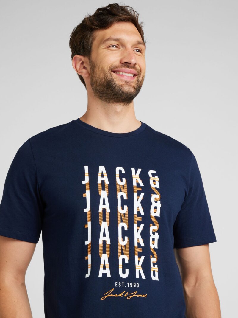 Cumpăra JACK & JONES Tricou 'JJDELVIN'  bleumarin / portocaliu / alb