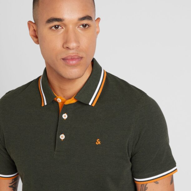 JACK & JONES Tricou 'JJEPAULOS'  verde închis / portocaliu / alb preţ