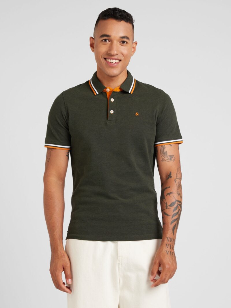 JACK & JONES Tricou 'JJEPAULOS'  verde închis / portocaliu / alb