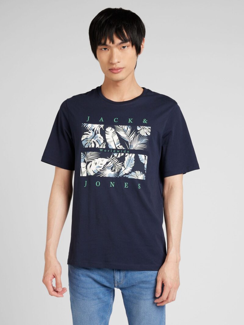 JACK & JONES Tricou 'JJFLOOR'  bleumarin / gri / alb