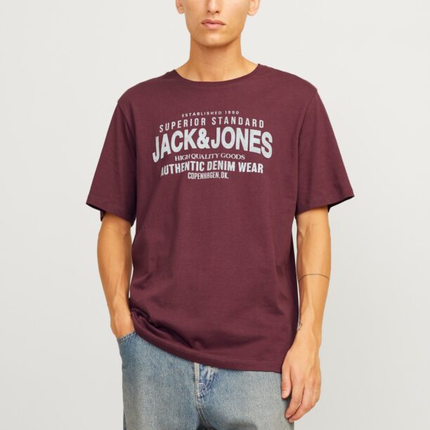 JACK & JONES Tricou 'JJJEANS'  gri deschis / roșu vin preţ