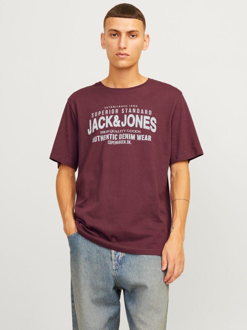 JACK & JONES Tricou 'JJJEANS'  gri deschis / roșu vin preţ