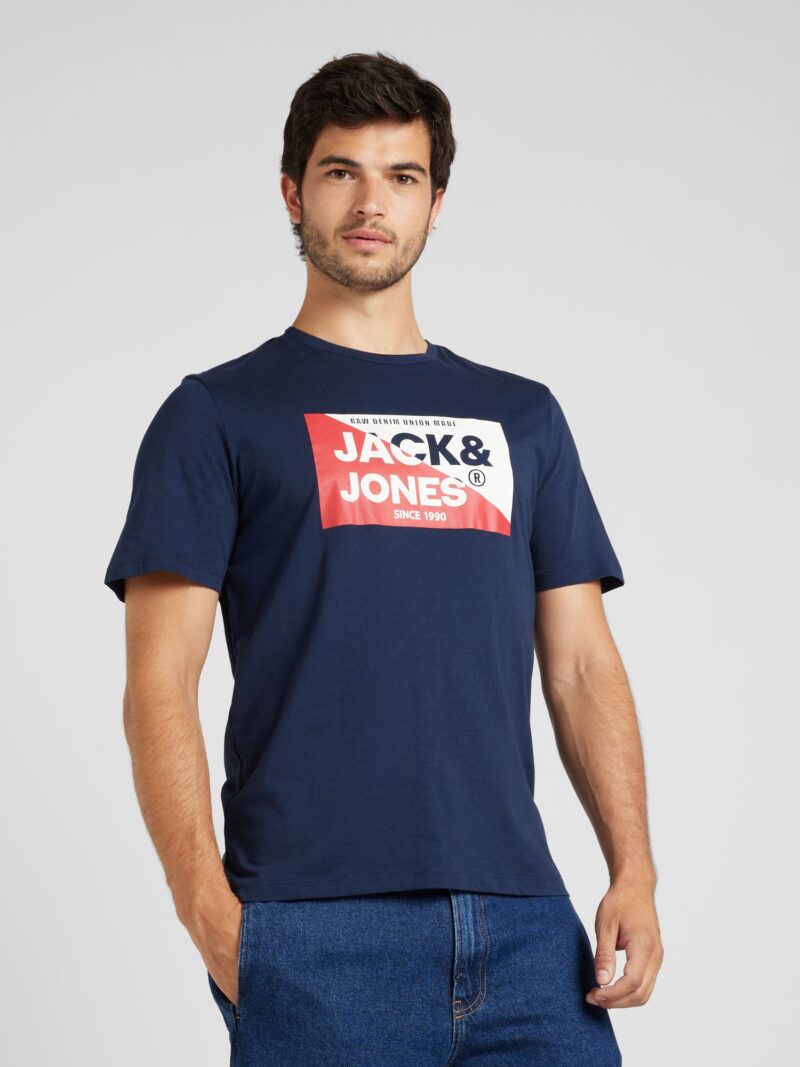 JACK & JONES Tricou 'JJNOLAN'  albastru marin / roșu / alb preţ