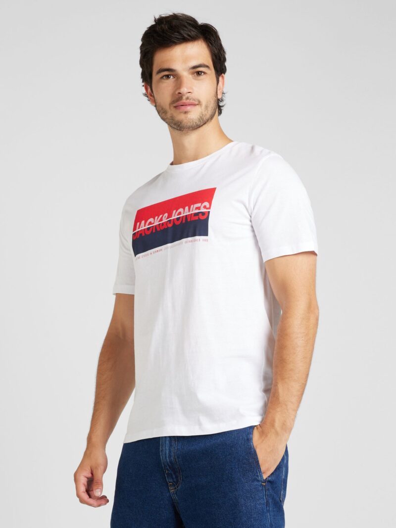 JACK & JONES Tricou 'JJNOLAN'  albastru marin / roșu / alb